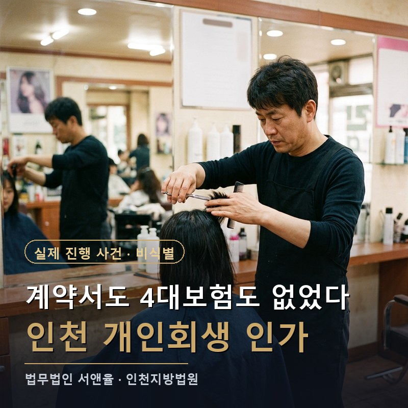 개인회생 신청자격, 근로계약서가 없을 때｜인천 40대 미용사 변제계획 인가 사례 — 이해를 돕기 위한 연출 이미지